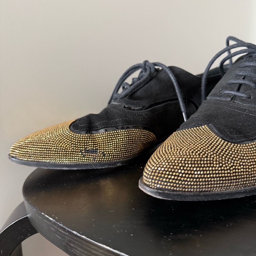 Giuseppe Zanotti Black Suede Gold Studded Lace-Up Oxfords - US 6 (36) - Picture 4 of 7